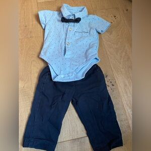 Blue Patterned Formal Wear Baby Onesie with Pants